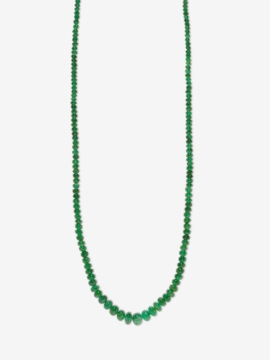 Jewelry Azlee | Rich Emerald Bead Necklace 18K Yellow Gold