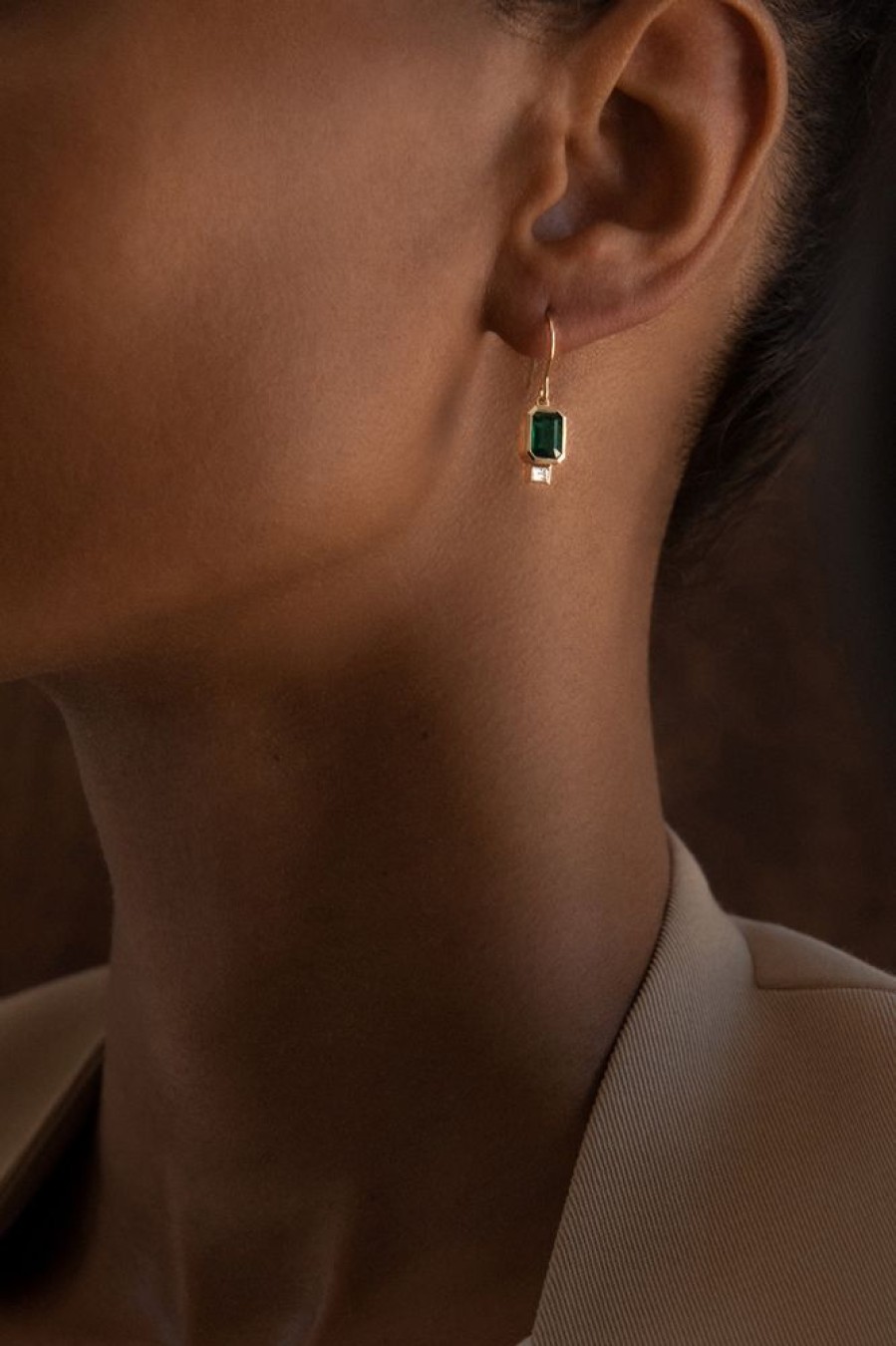 Jewelry Azlee | Emerald And Baguette Earrings