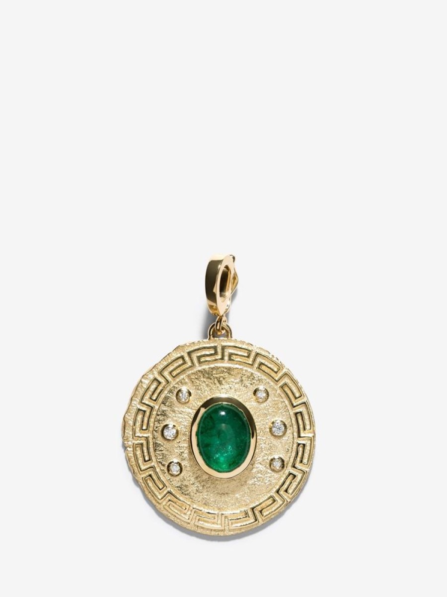 Jewelry Azlee | Greek Pattern & Emerald Large Coin Charm