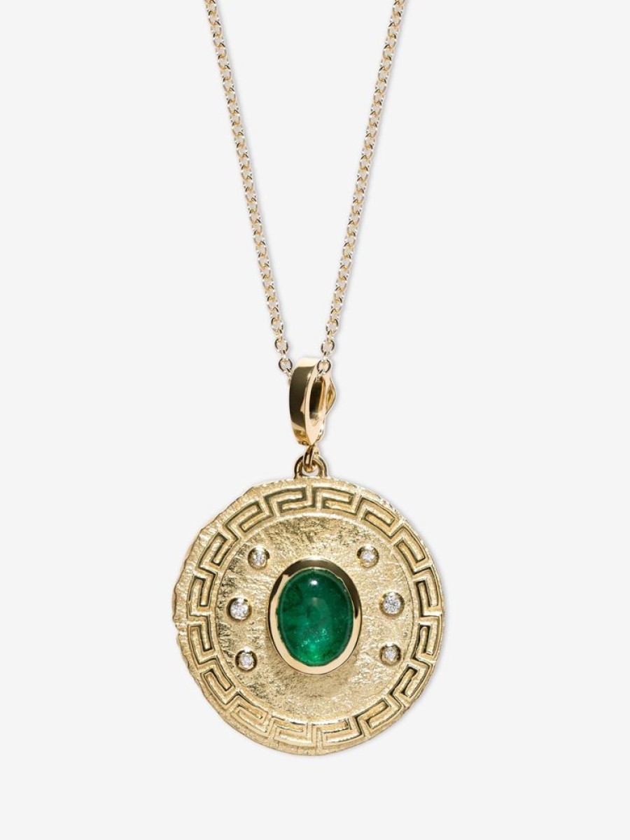 Jewelry Azlee | Greek Pattern & Emerald Large Coin Charm