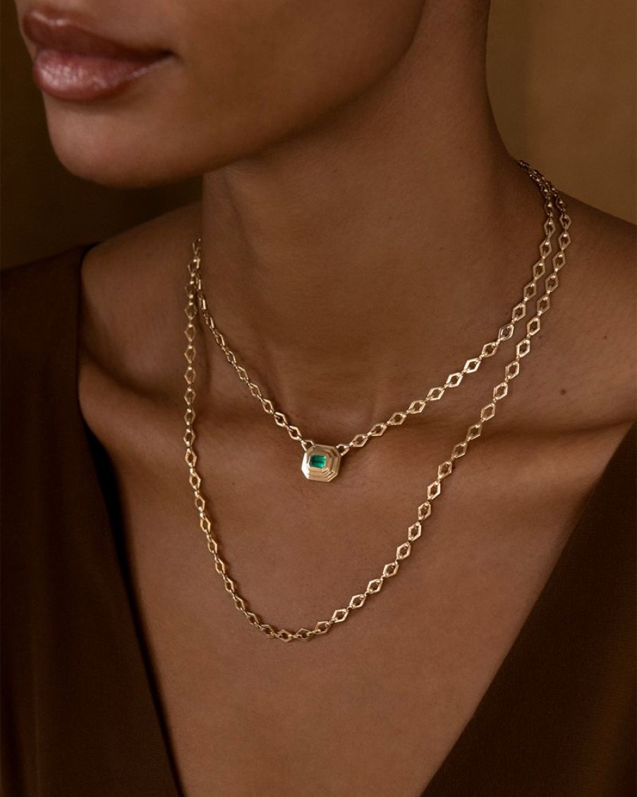 Jewelry Azlee | Staircase Emerald Medium Chain Necklace