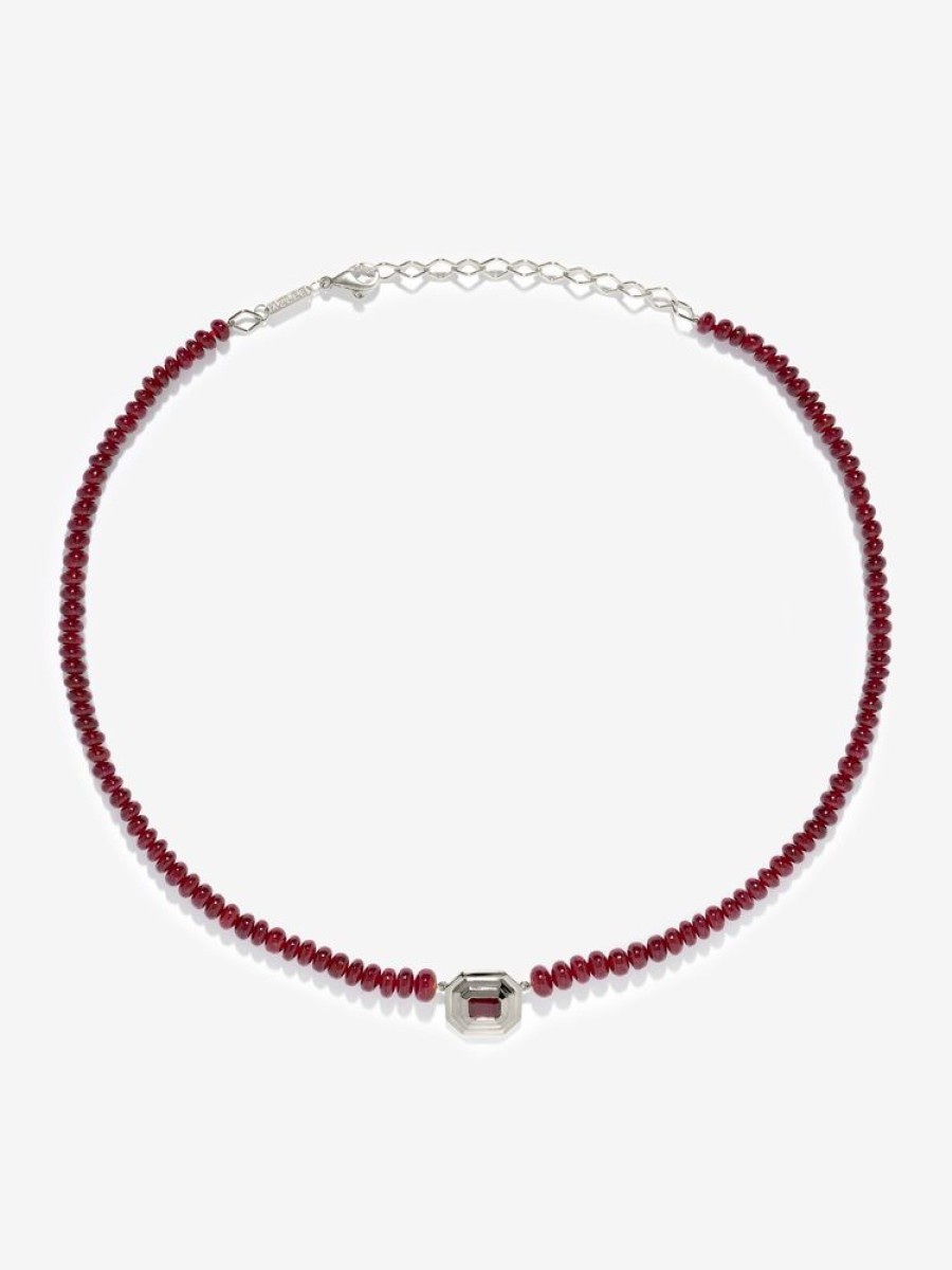 Jewelry Azlee | Rich Ruby Bead Staircase Necklace