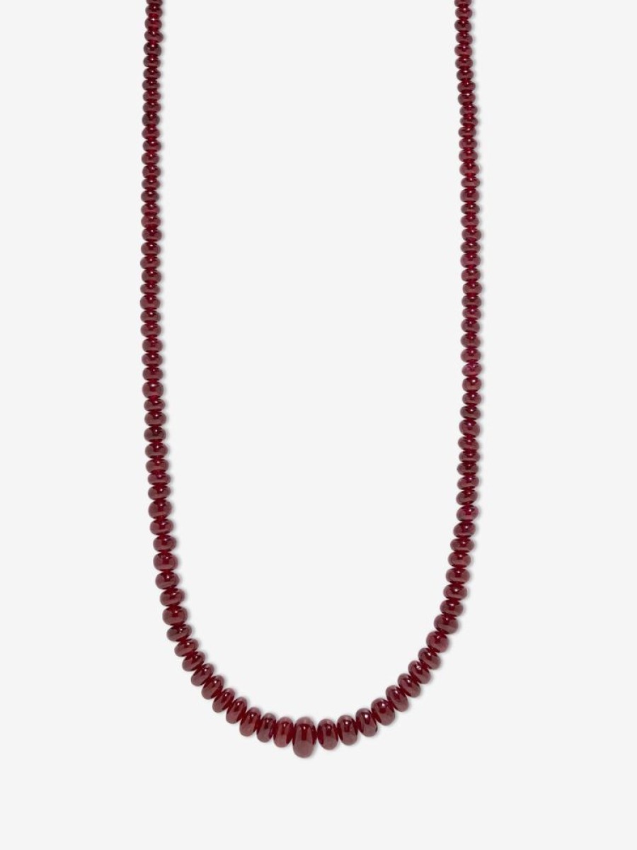 Jewelry Azlee | Rich Ruby Bead Necklace 18K Yellow Gold