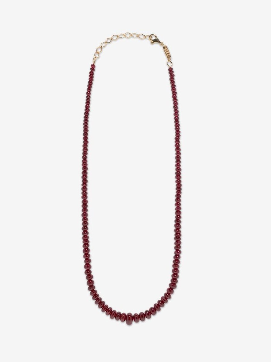 Jewelry Azlee | Rich Ruby Bead Necklace 18K Yellow Gold