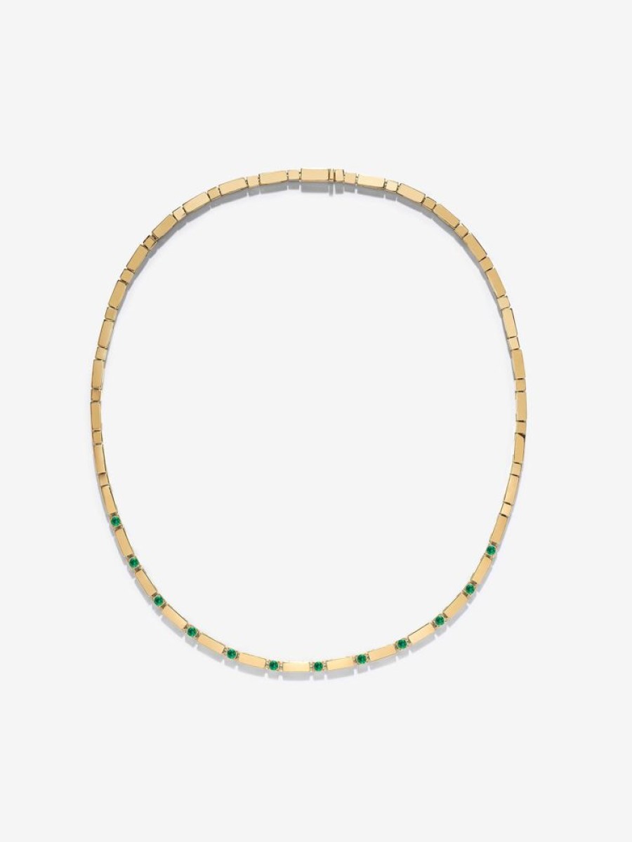 Jewelry Azlee | Gold Bar And Emerald Tennis Necklace