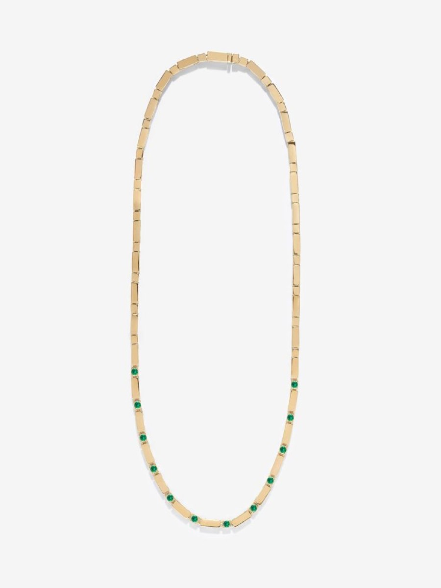 Jewelry Azlee | Gold Bar And Emerald Tennis Necklace