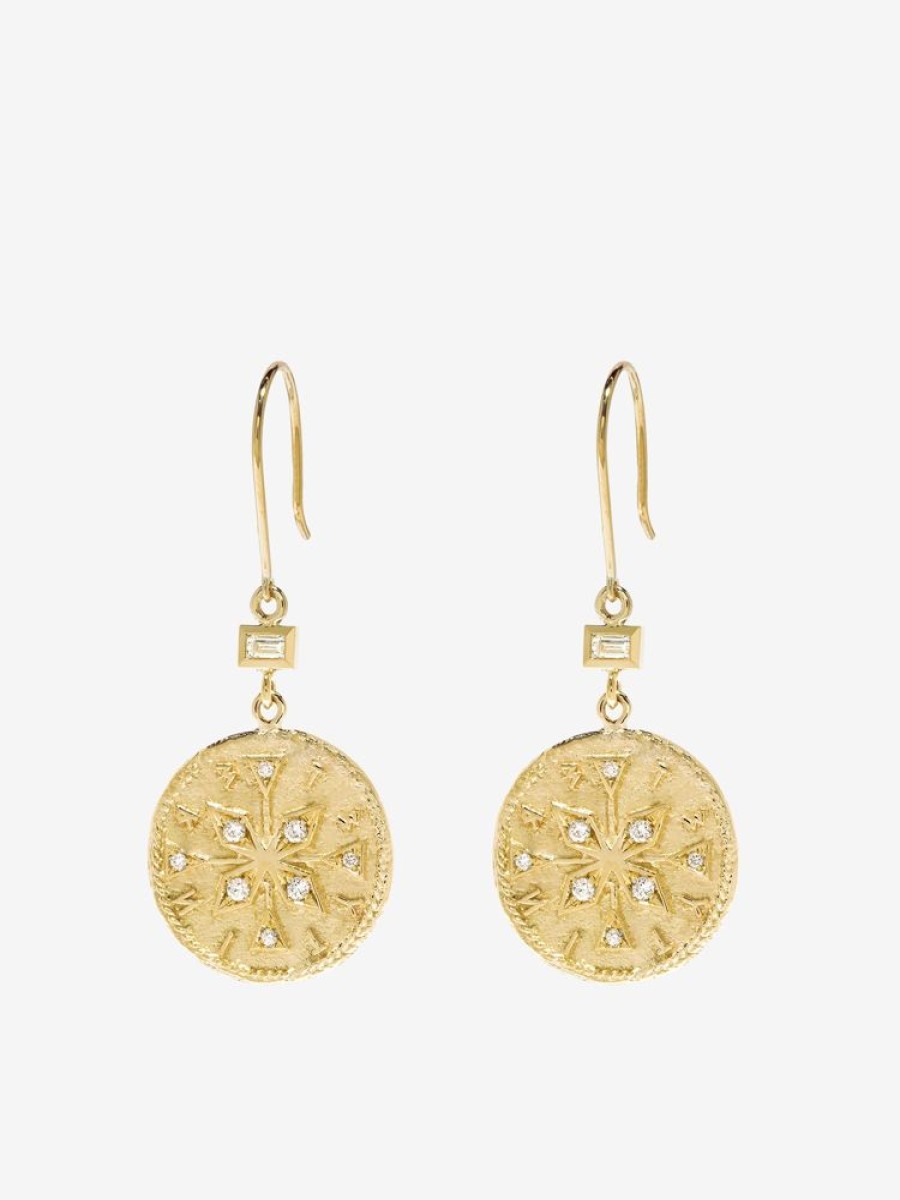 Jewelry Azlee | Compass Coin Diamond Earrings