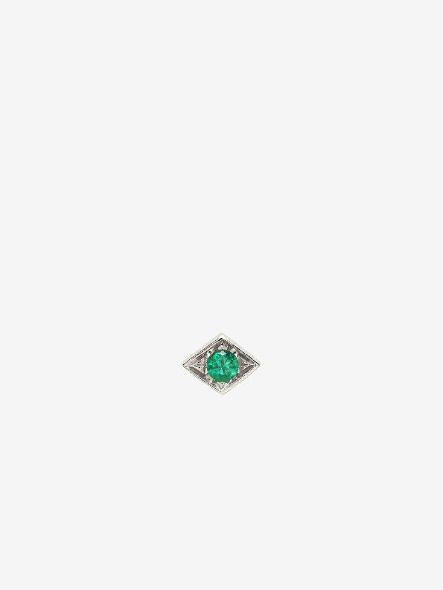 Jewelry Azlee | Petite Emerald Lone Burst Stud