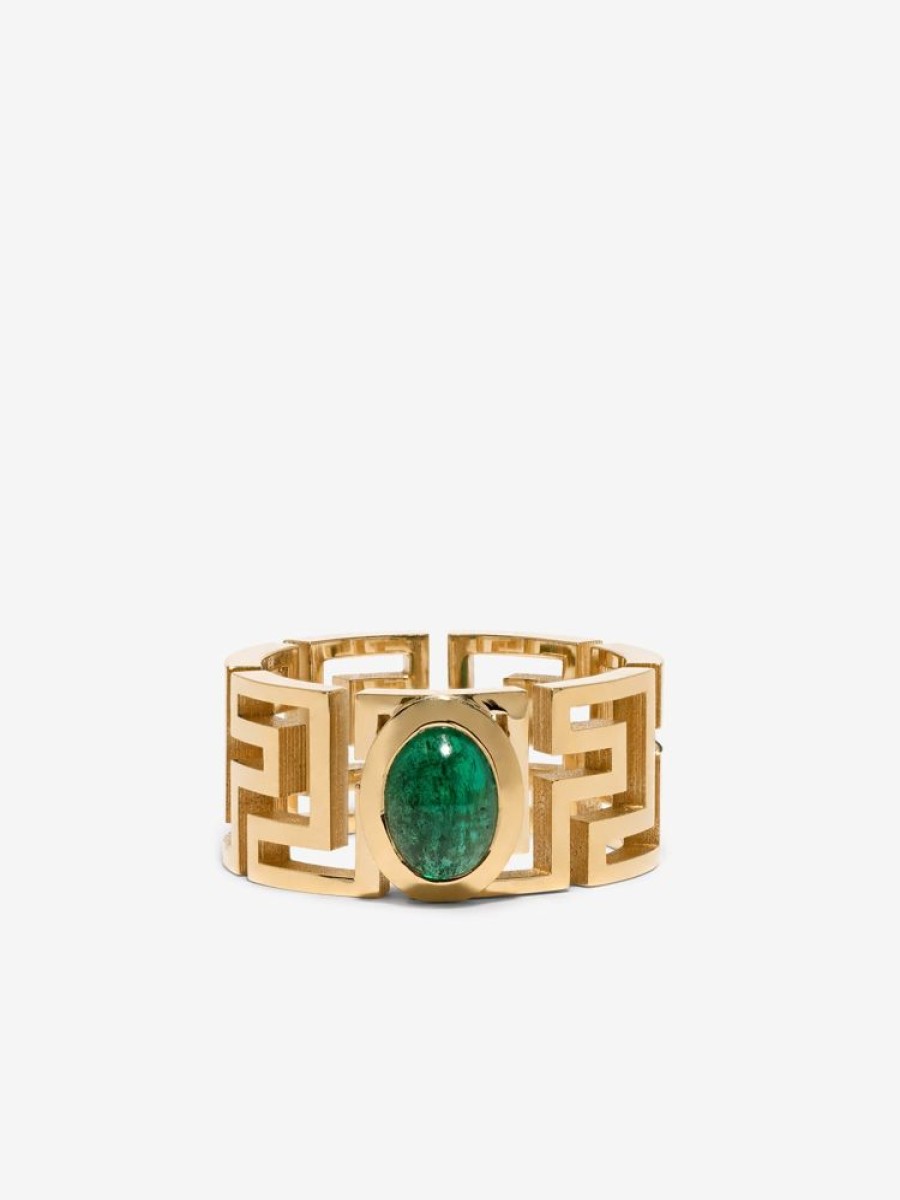 Jewelry Azlee | Greek Pattern Emerald Ring - Medium