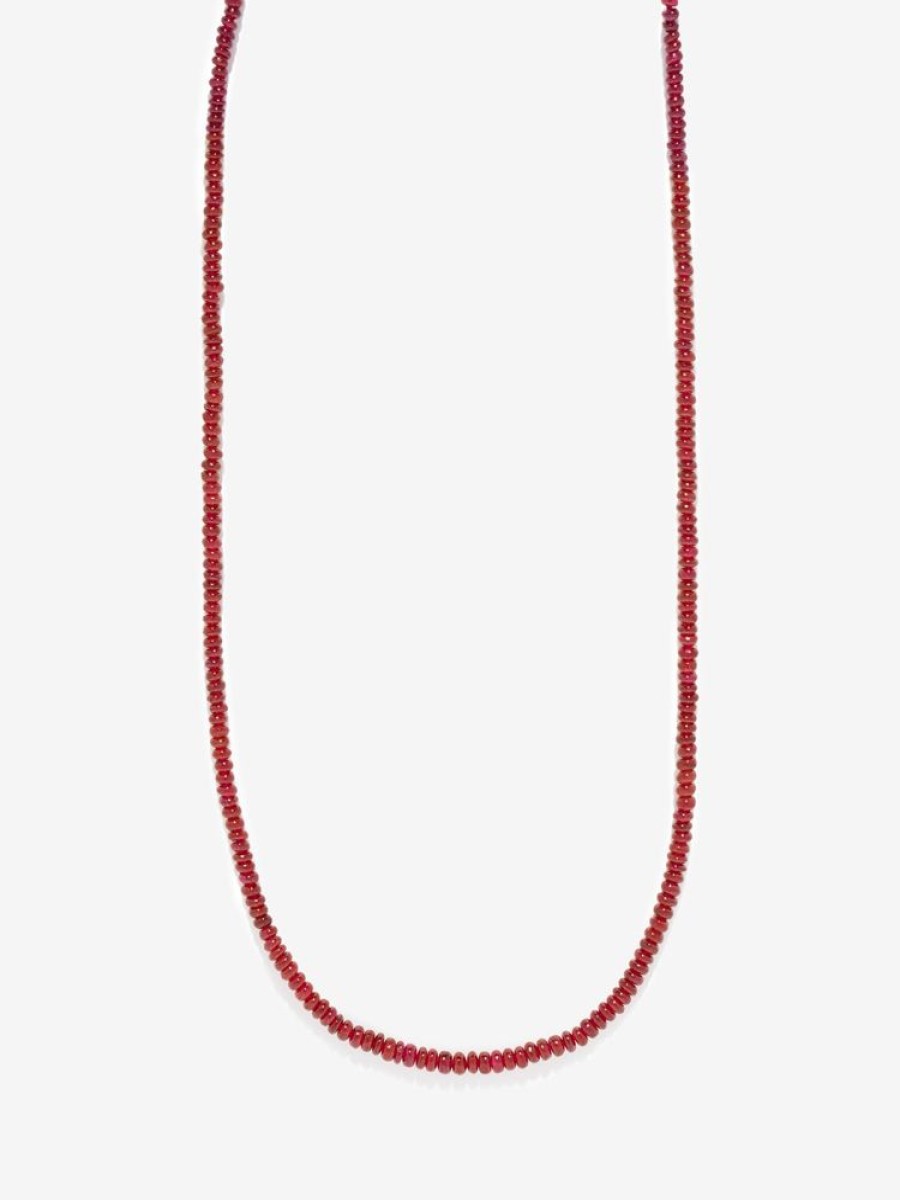 Jewelry Azlee | Small Ruby Bead Necklace 18K Yellow Gold