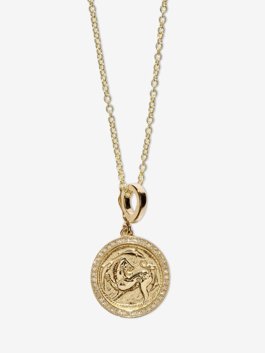 Jewelry Azlee | Lion And Dolphin Small Pave Coin Charm