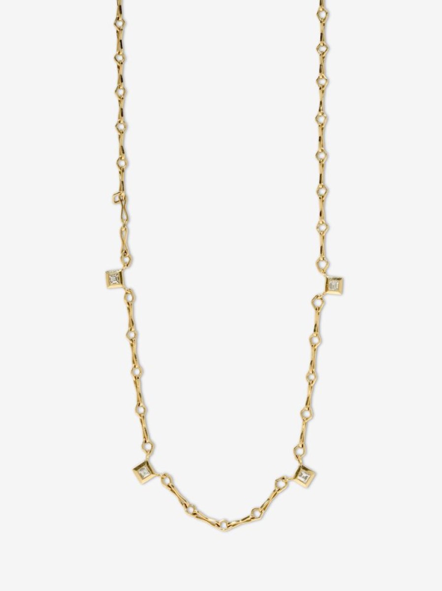 Jewelry Azlee | Small Lozenge-Link Handmade Chain With Carre Diamonds