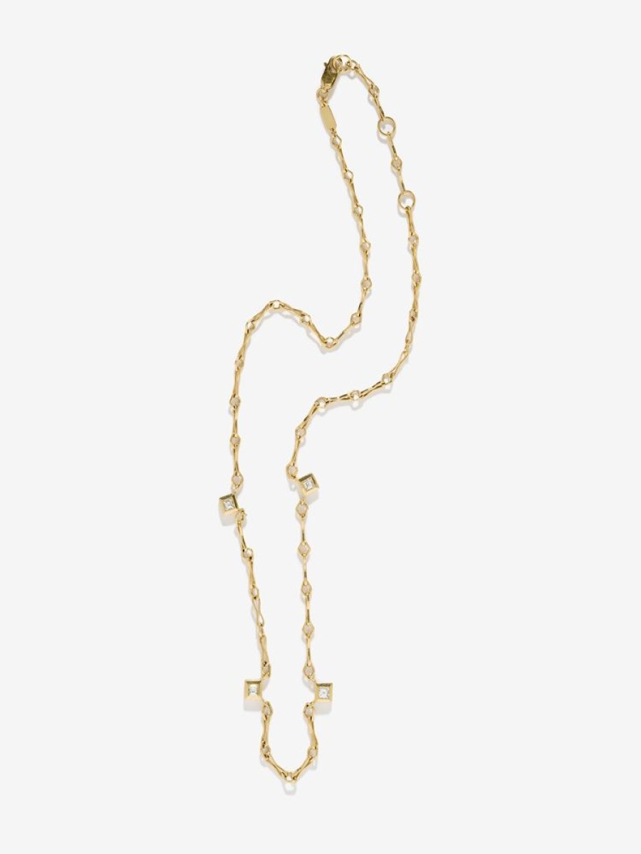 Jewelry Azlee | Small Lozenge-Link Handmade Chain With Carre Diamonds