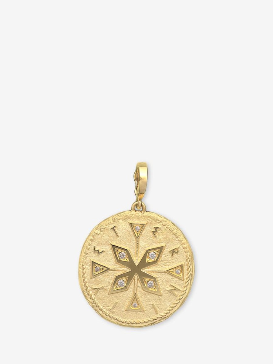 Jewelry Azlee | Compass Large Diamond Coin Charm