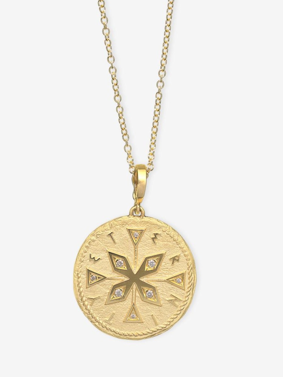 Jewelry Azlee | Compass Large Diamond Coin Charm