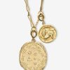 Jewelry Azlee | Large Zodiac And Small Lion And Dolphin Modern Charm Necklace 18K Yellow Gold