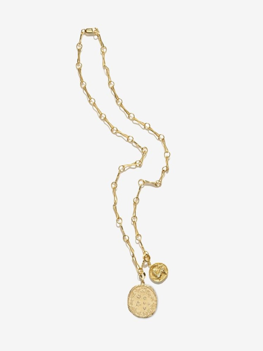 Jewelry Azlee | Large Zodiac And Small Lion And Dolphin Modern Charm Necklace 18K Yellow Gold