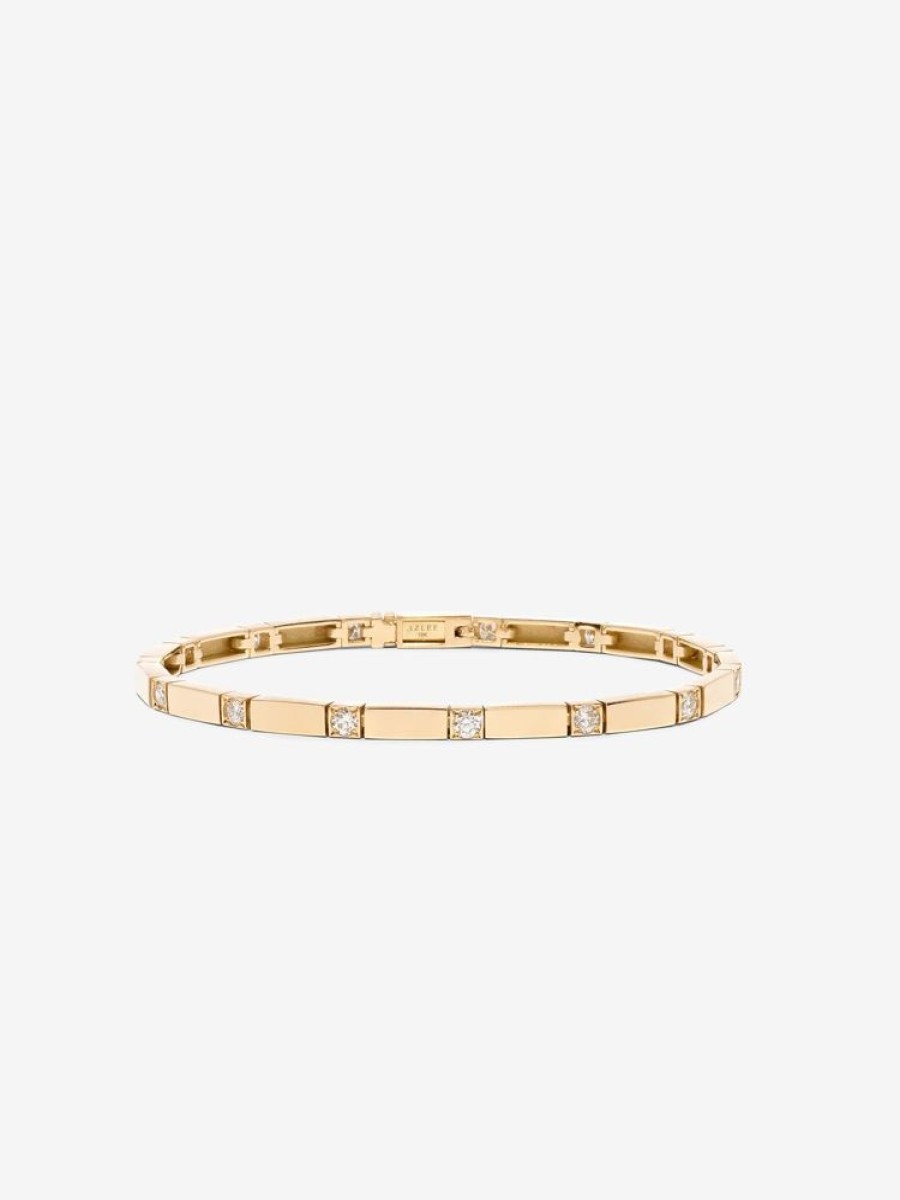 Jewelry Azlee | Gold Bar And Diamond Tennis Bracelet