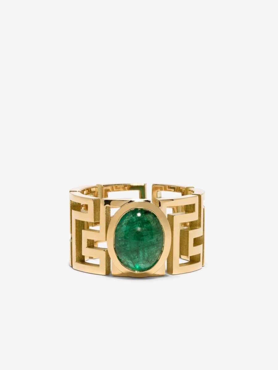 Jewelry Azlee | Greek Pattern Emerald Ring Large