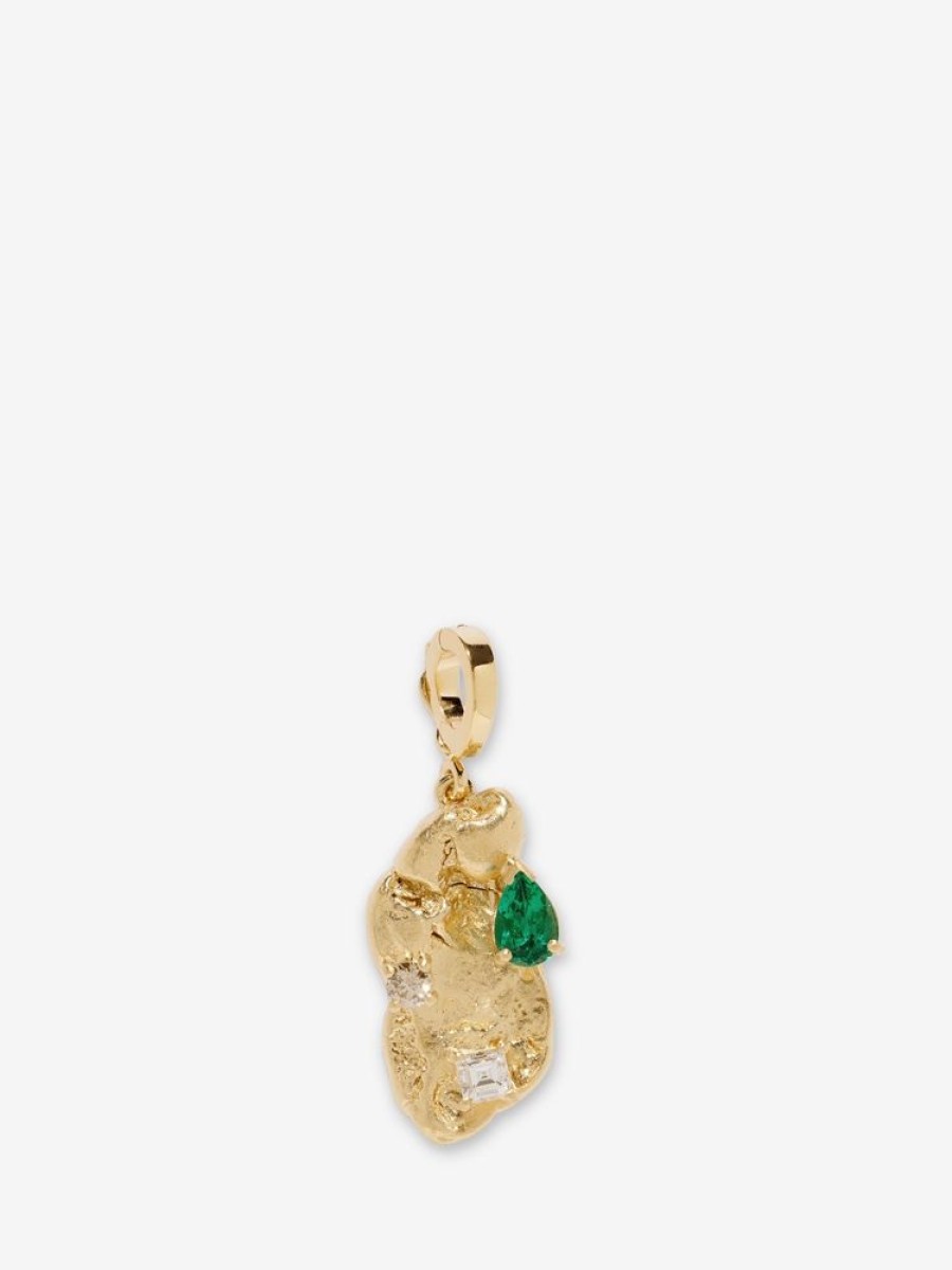 Jewelry Azlee | Emerald Scattered Large Gold Nugget Charm