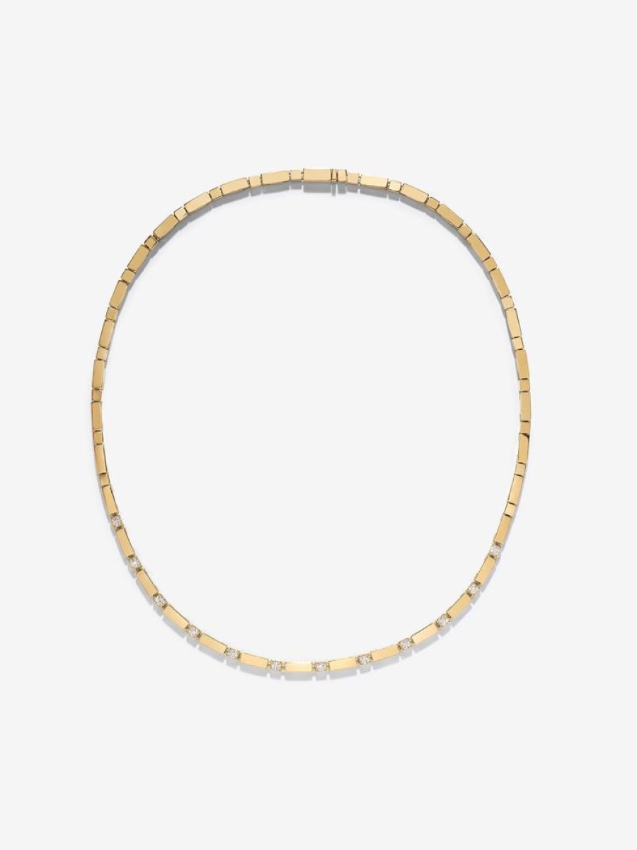 Jewelry Azlee | Gold Bar And Diamond Tennis Necklace